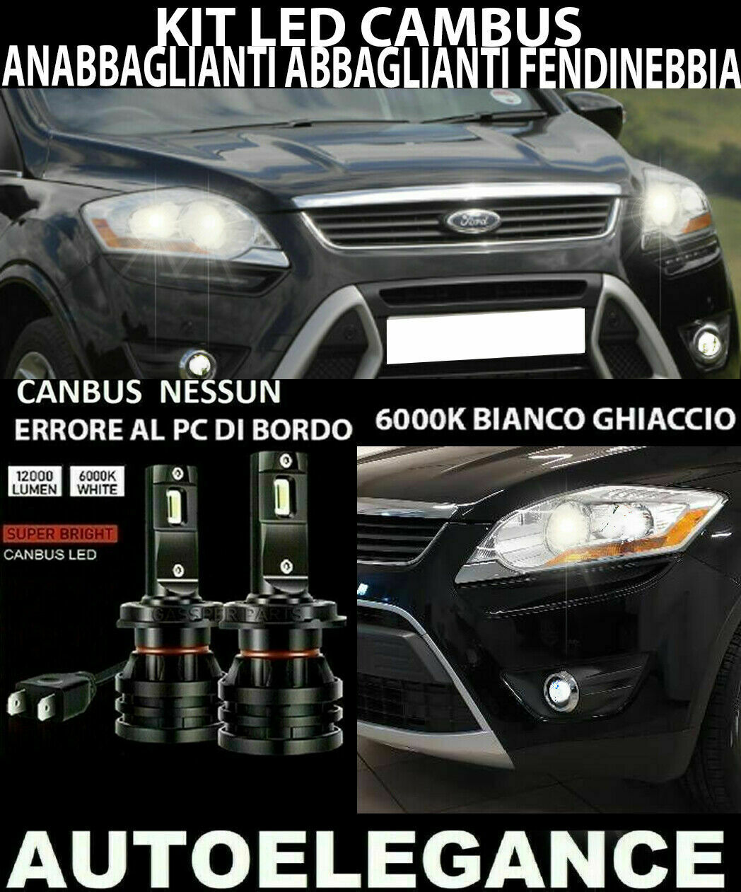 FORD KUGA MK1 I LOW BEAM HIGH BEAM FOG LIGHTS LED 16.000LM CAMBUS 0032