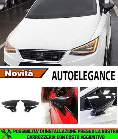 SEAT IBIZA V 2017+ CALOTTE ADESIVE SPECCHI SPECCHIETTI RETROVISORI NERO LUCIDO