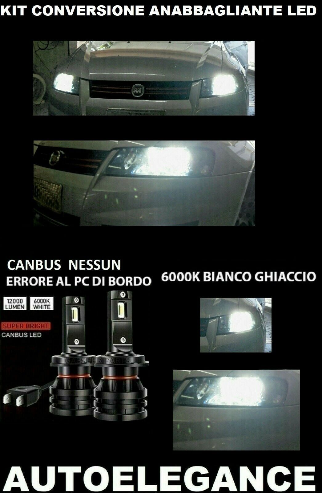FIAT STILO LED LOW BEAM HEADLIGHTS 16.000LM CAMBUS 0032