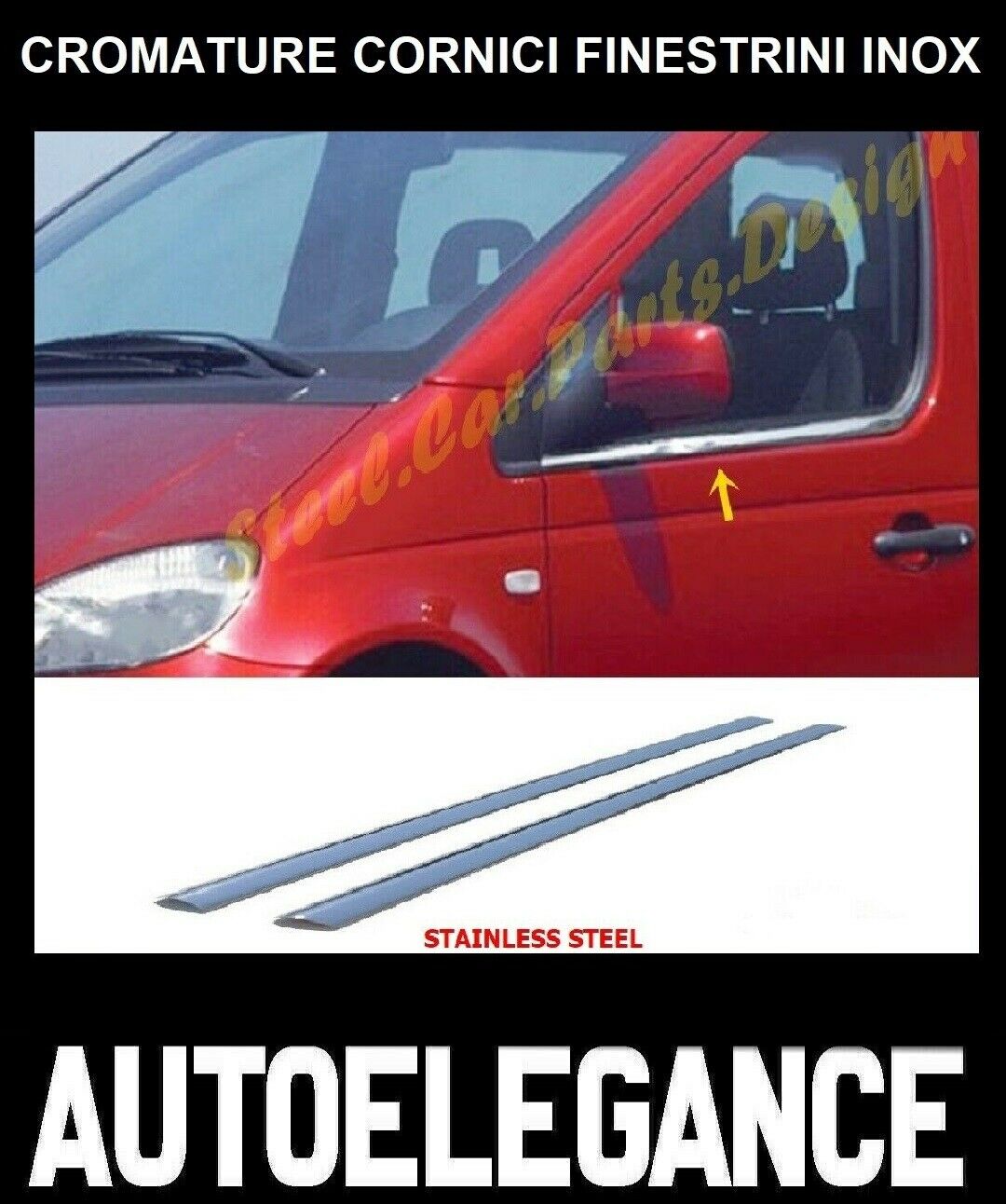 CROMATURA CORNICI FINESTRINI 2PZ MERCEDES VANEO W414 2002+ INOX ADESIVO 0032 AUTOELEGANCERICAMBI