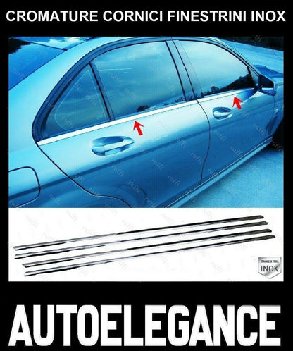 CROMATURA CORNICI FINESTRINI 4PZ MERCEDES C W204 2007-2014 INOX ADESIVO 0032 AUTOELEGANCERICAMBI