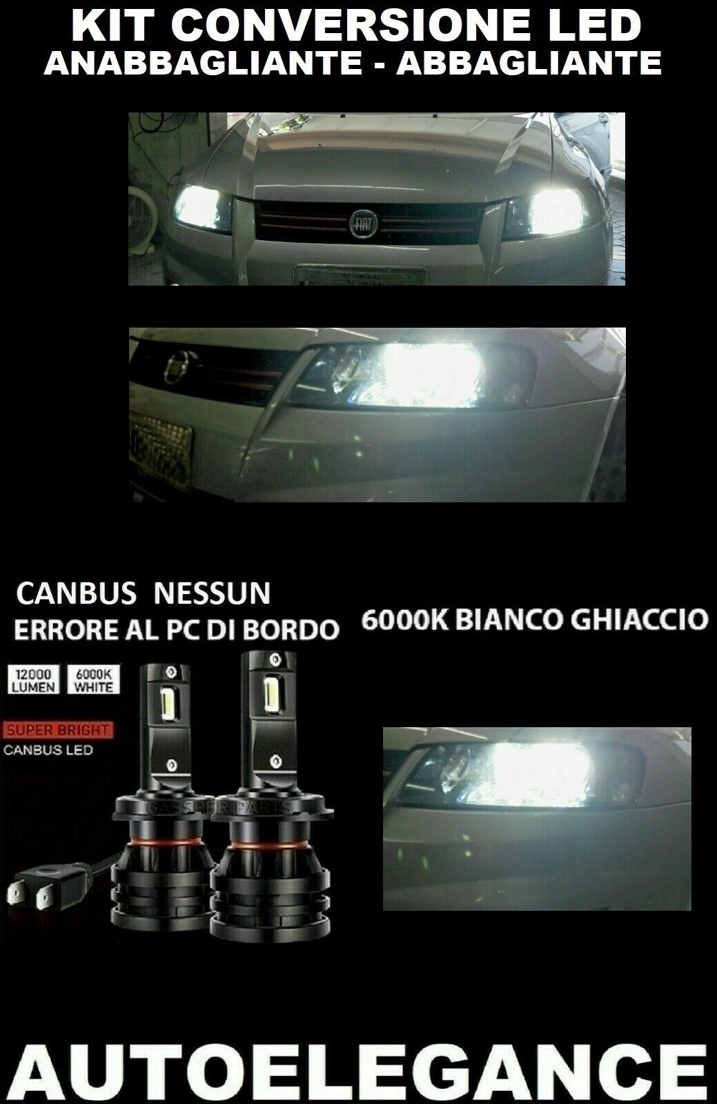FIAT STILO LOW BEAM HIGH BEAM LED 16.000LM CAMBUS 0032