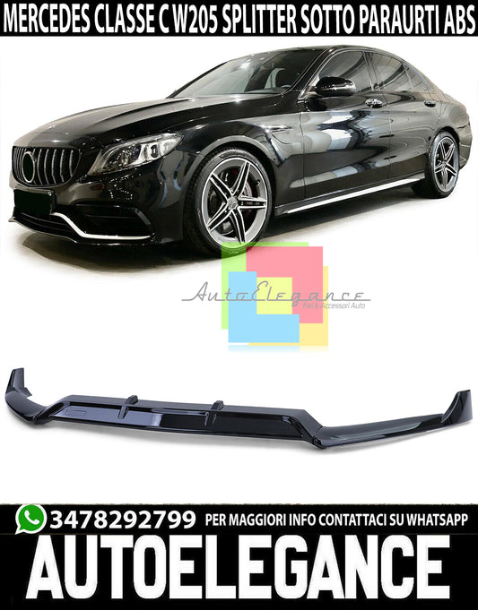 LAMA SOTTO PARAURTI ANTERIORE MERCEDES CLASSE C W205 NERO SPLITTER SPOILER AMG