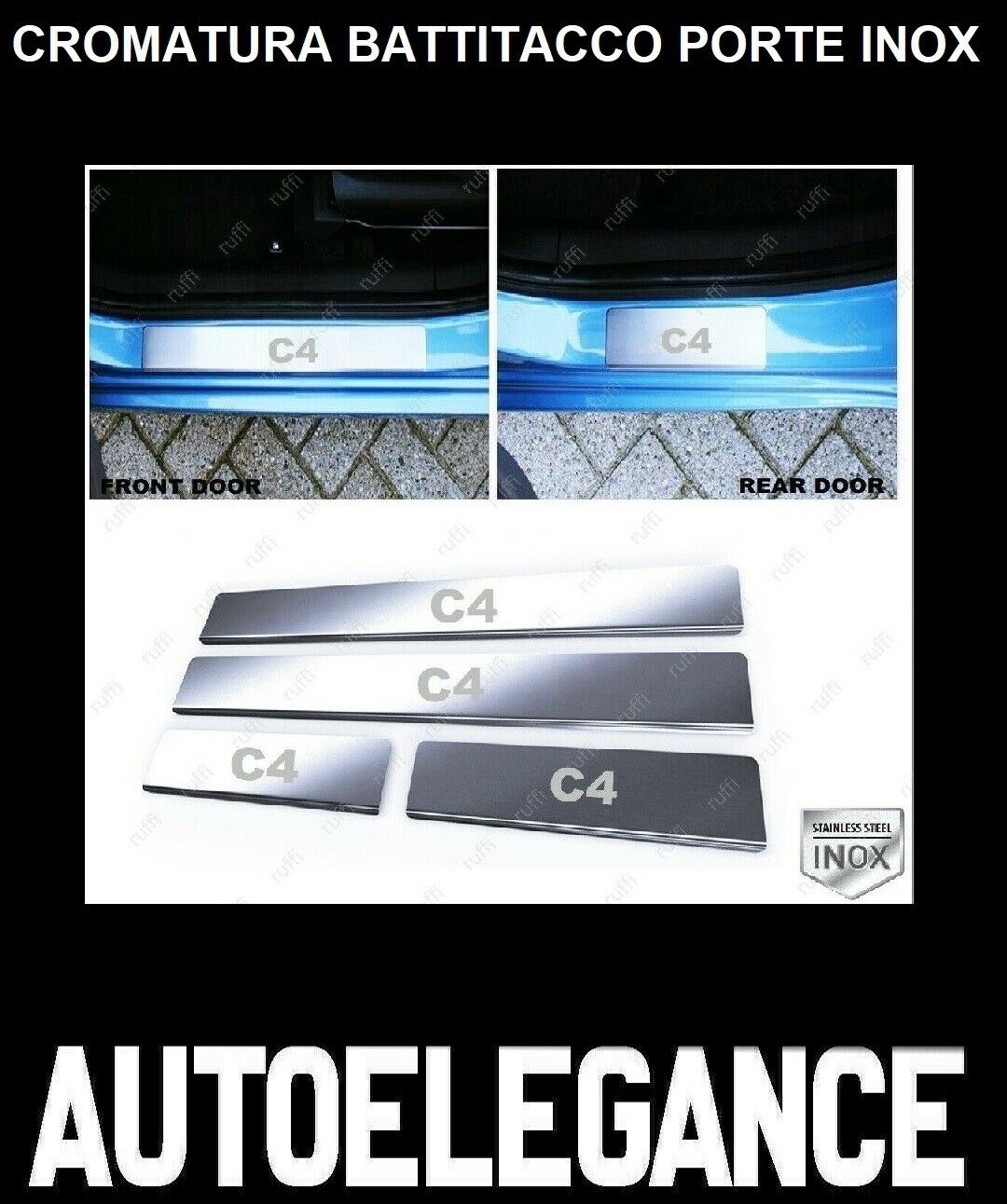 CROMATURA BATTITACCO PORTE CITROEN C4 2010+ ACCIAIO INOX ADESIVO 0032 AUTOELEGANCERICAMBI