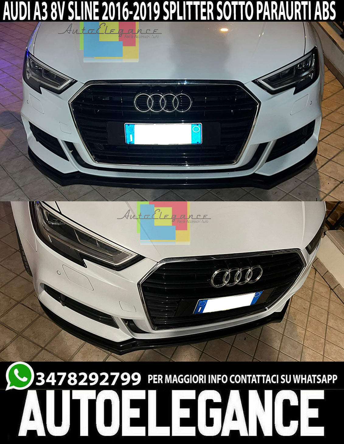 UNDER FRONT BUMPER AUDI A3 8V SLINE 2017+ ABS SPLITTER BUMPER SLINE BLACK