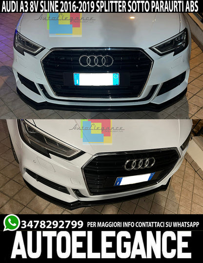UNDER FRONT BUMPER AUDI A3 8V SLINE 2017+ ABS SPLITTER BUMPER SLINE BLACK