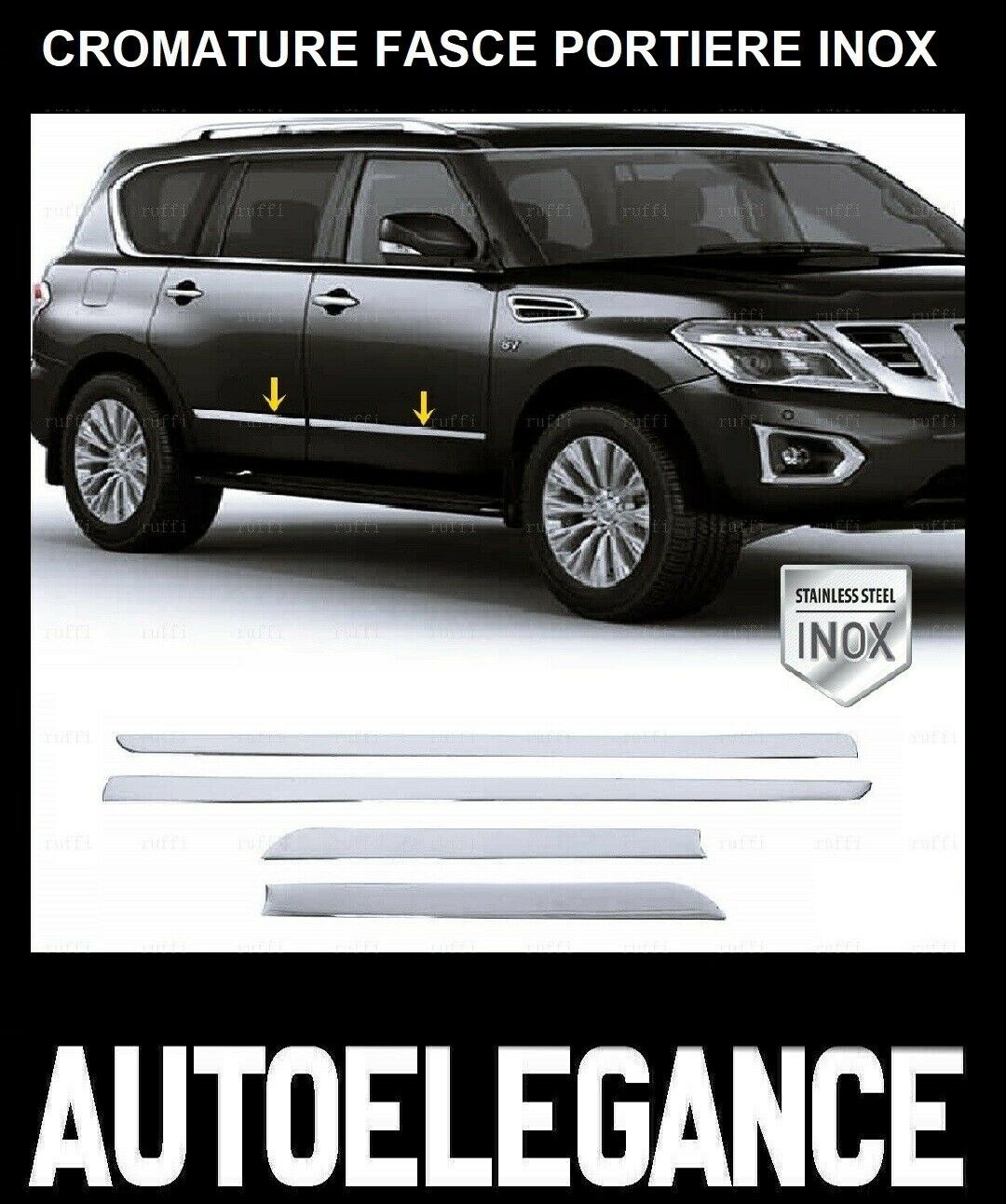 CROMATURA FASCE LATERALI PORTIERE NISSAN PATHFINDER III R51 INOX ADESIVO 0032 AUTOELEGANCERICAMBI