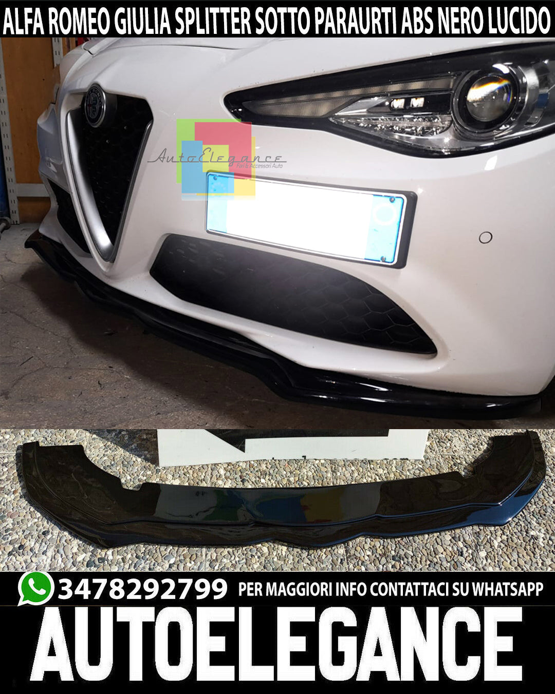 SPLITTER ALFA ROMEO GIULIA STANDARD FRONT BUMPER SPOILER BLADE GLOSSY BLACK