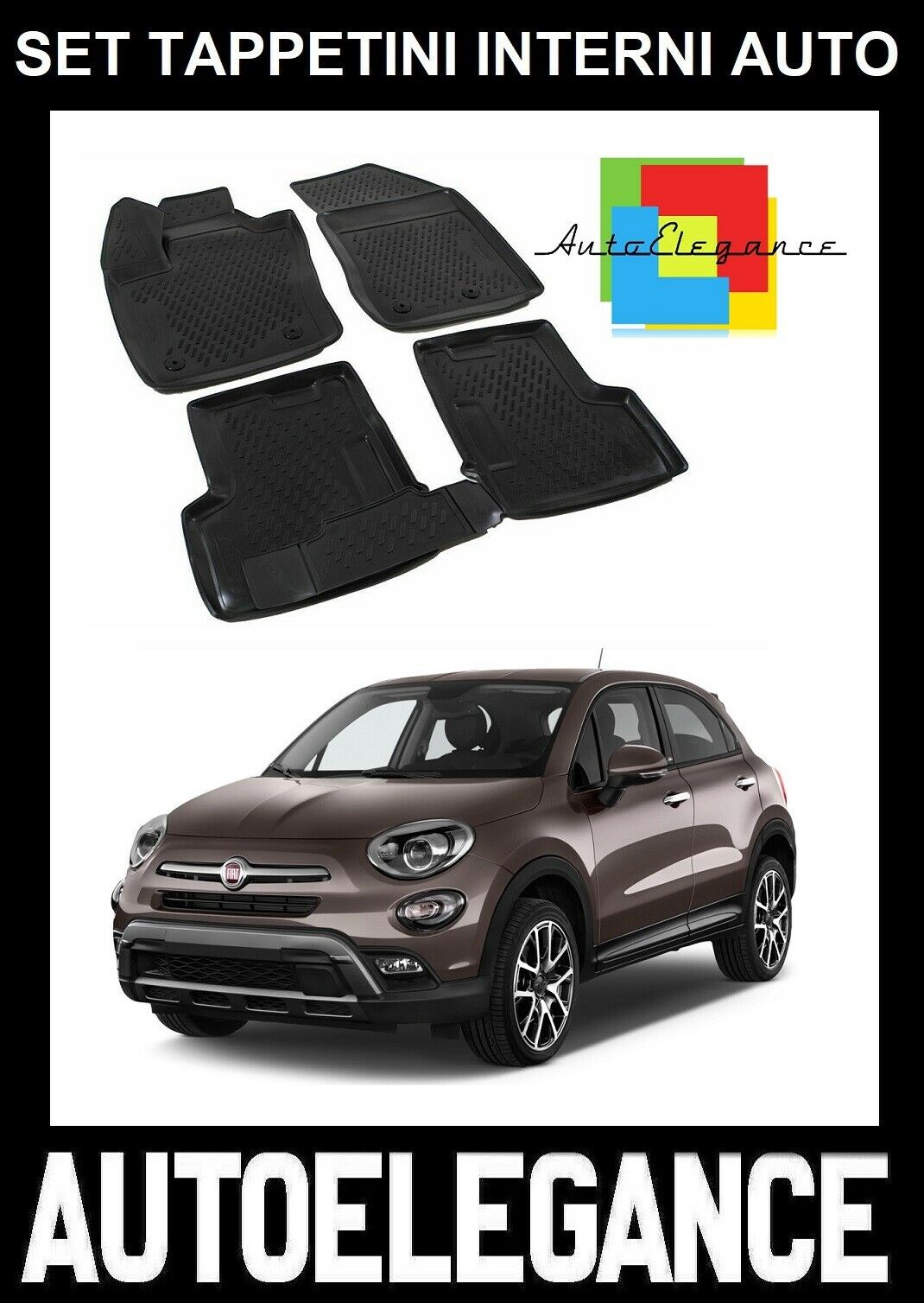 SET TAPPETINI INTERNI AUTO IN GOMMA SU MISURA FIAT 500X 2014+TAPPETI -AT-