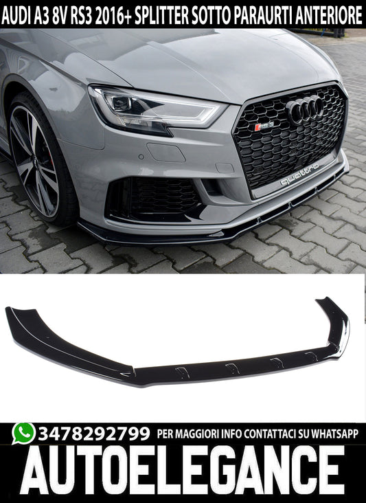 SPLITTER AUDI A3 8V RS3 2016+ UNDER FRONT BUMPER ABS GLOSSY BLACK BLADE