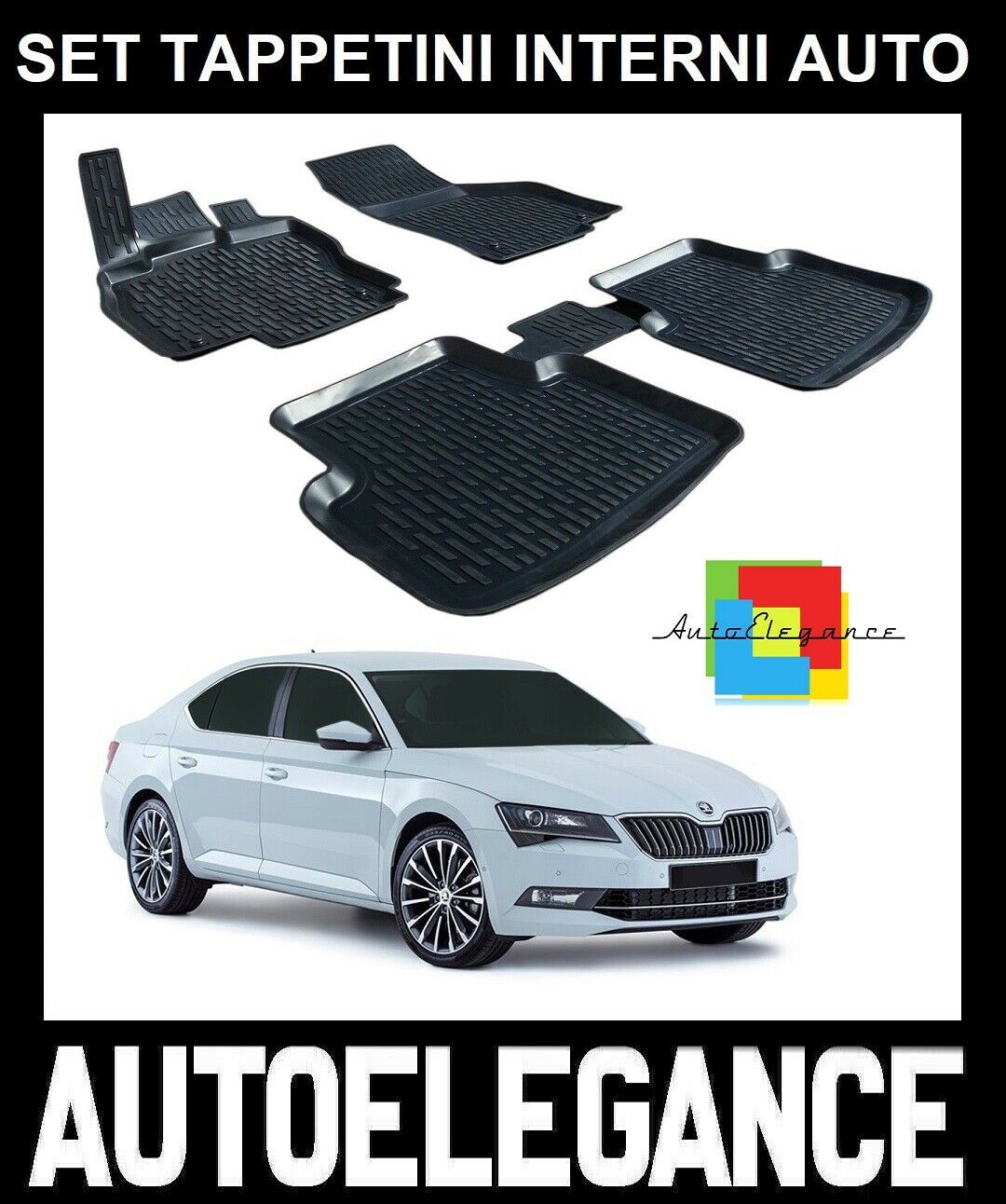 SET OF CUSTOM RUBBER CAR INTERIOR MATS SKODA SUPERB III 2015+ 0032