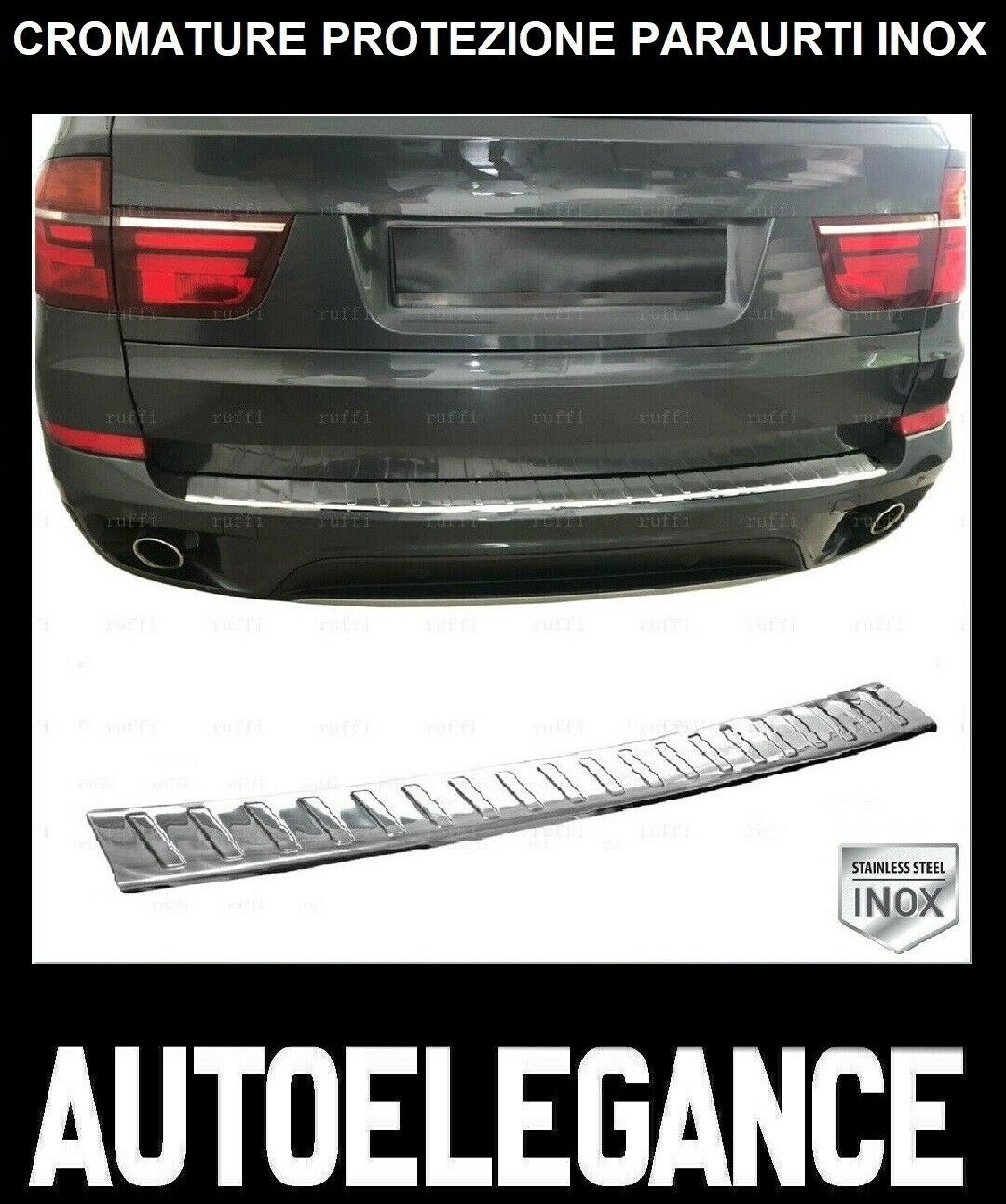 CROMATURA PROTEZIONE PARAURTI POSTERIORE BMW X5 E70 2006-2013 INOX ADESIVO 0032 AUTOELEGANCERICAMBI