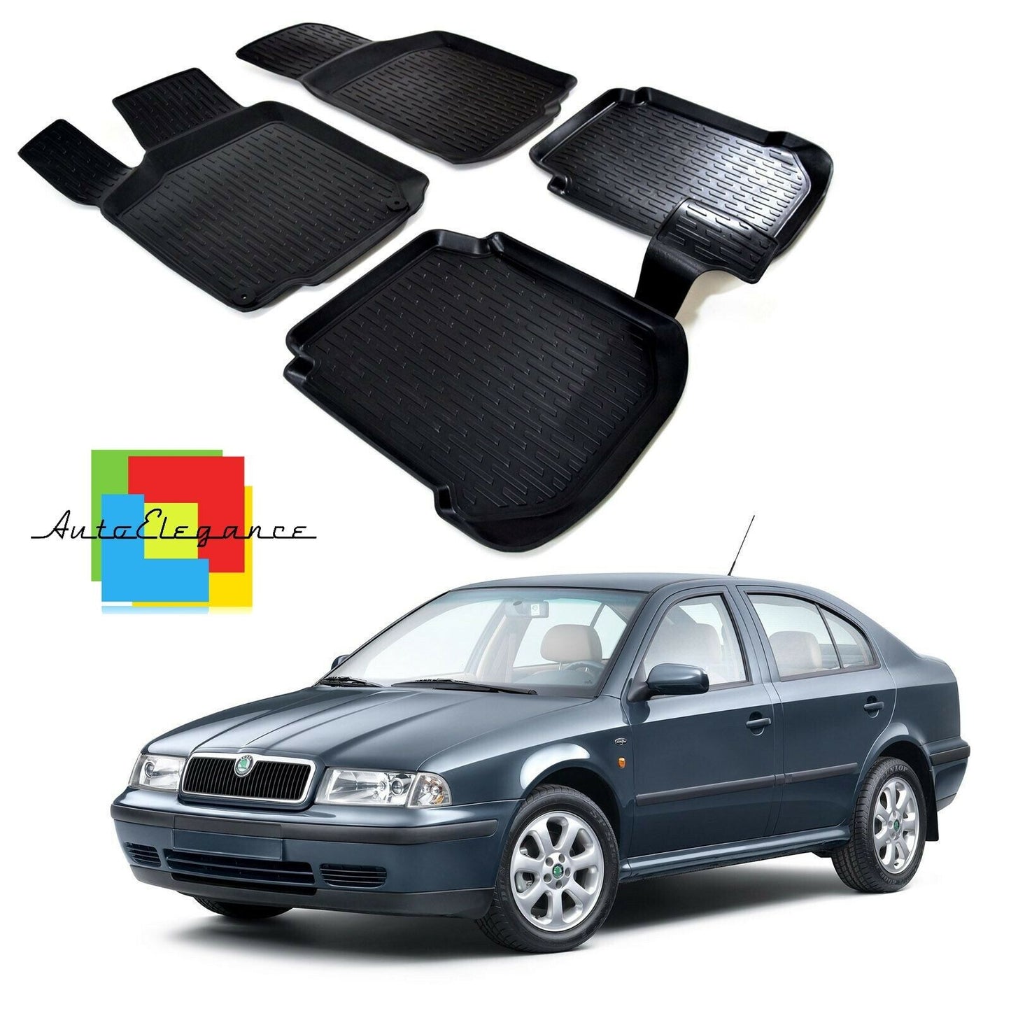 SET OF CAR INTERIOR RUBBER MATS MADE TO MEASURE SKODA OCTAVIA I 1996-2005 0032