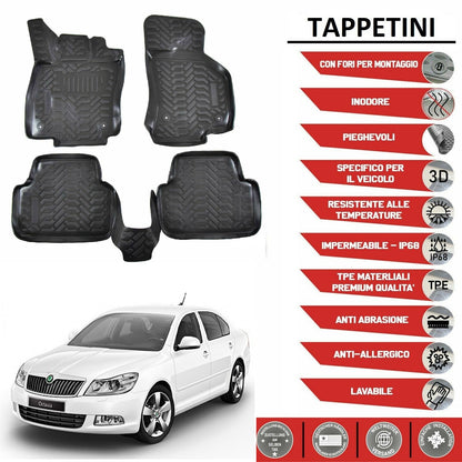 3D TAPPETI TAPPETINI AUTO IN GOMMA SU MISURA SKODA OCTAVIA 3 dal 2013 AUTOELEGANCERICAMBI