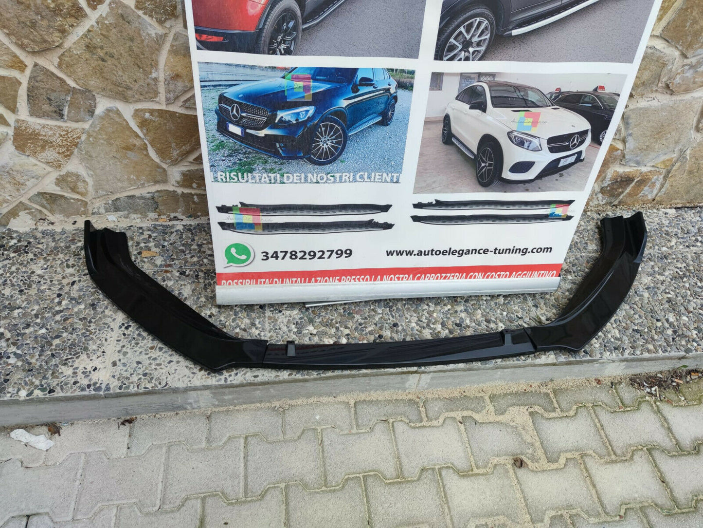 MERCEDES A-CLASS W176 FRONT BUMPER GLOSS BLACK SPLITTER BLADE .-.