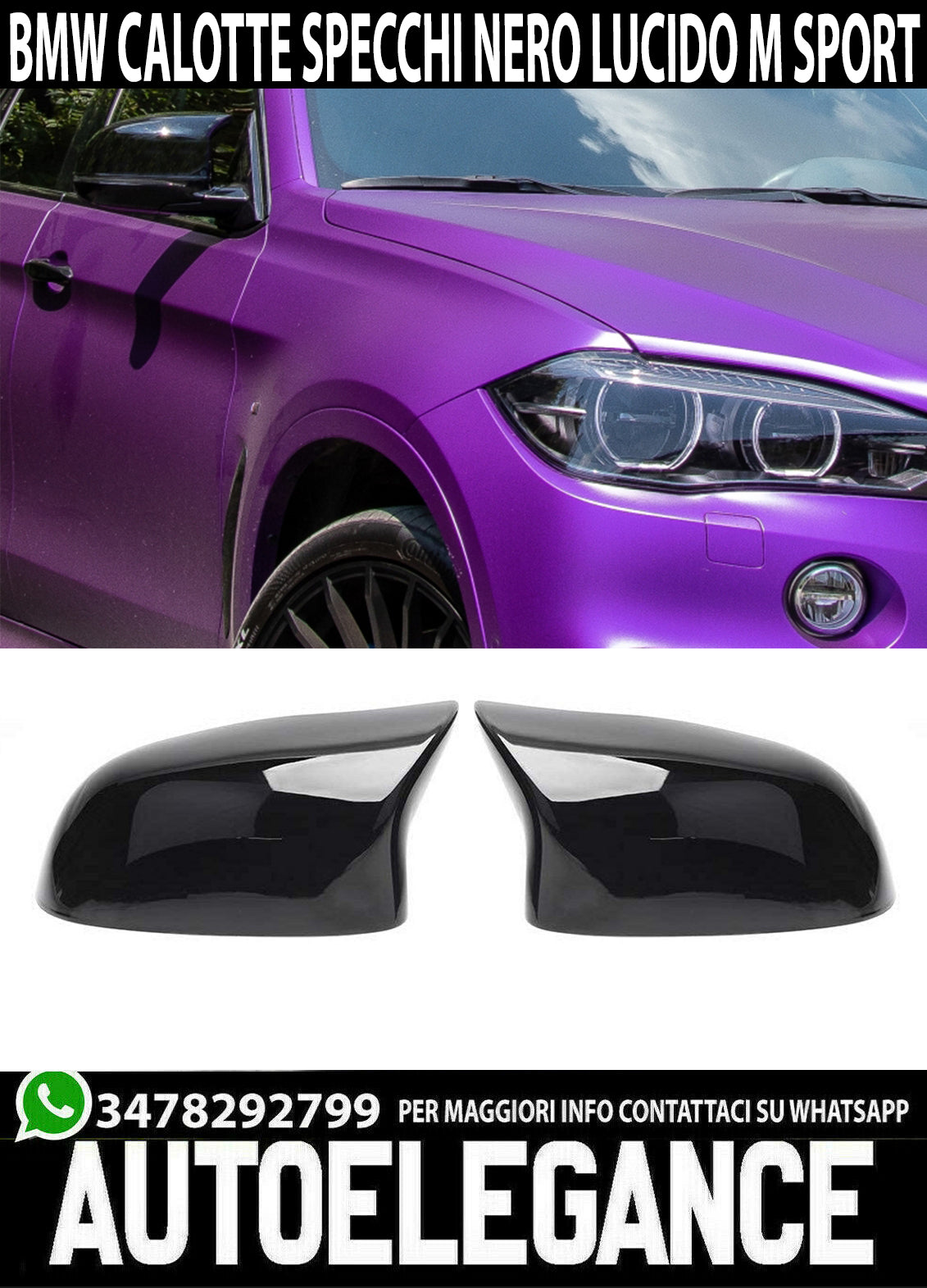 GLOSS BLACK MIRRORS FOR BMW X3 X4 X5 X6 MIRROR CAPS