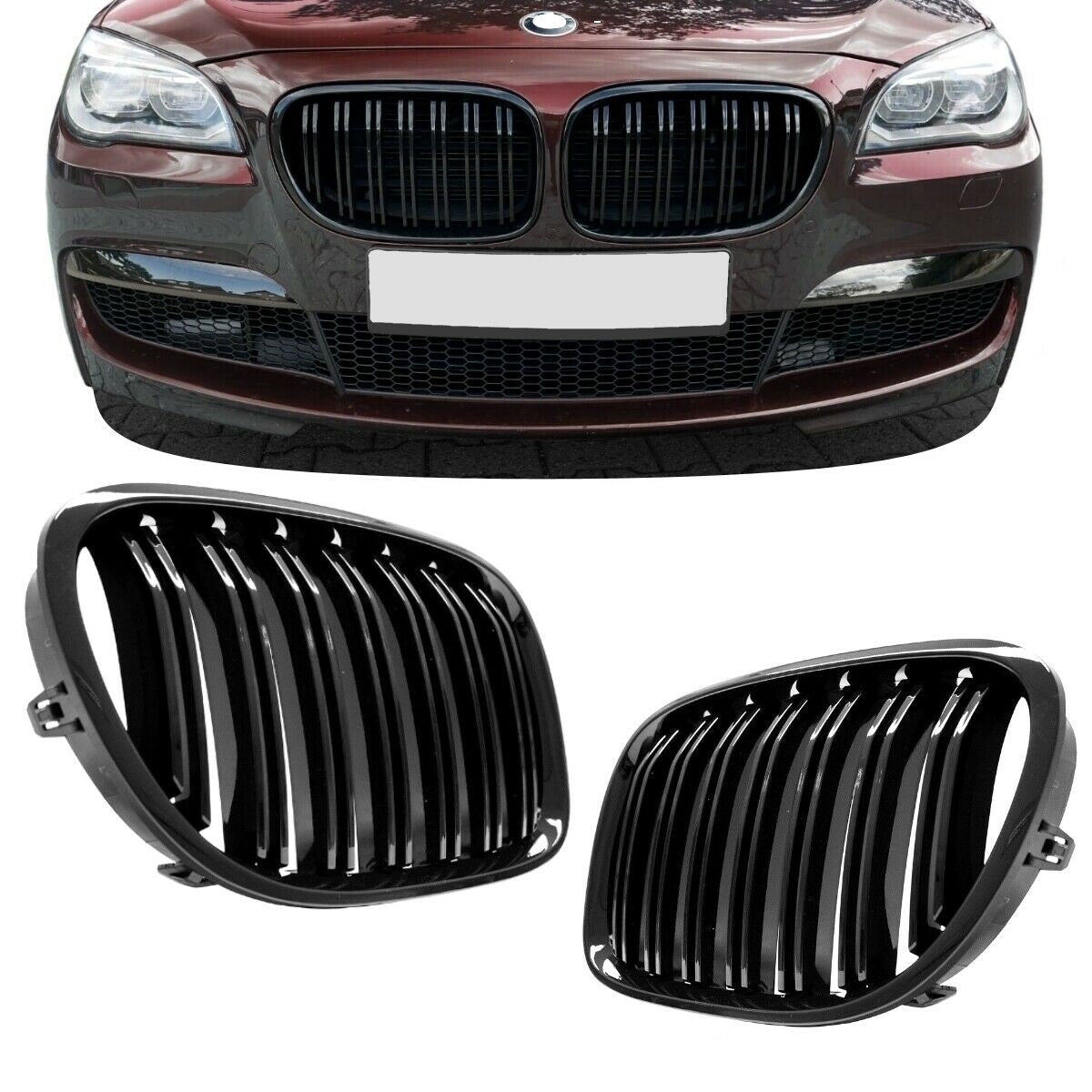 GRILLE DOUBLE BAND BLACK-GLOSSY Performance for BMW 7 series F01 F02 08-15