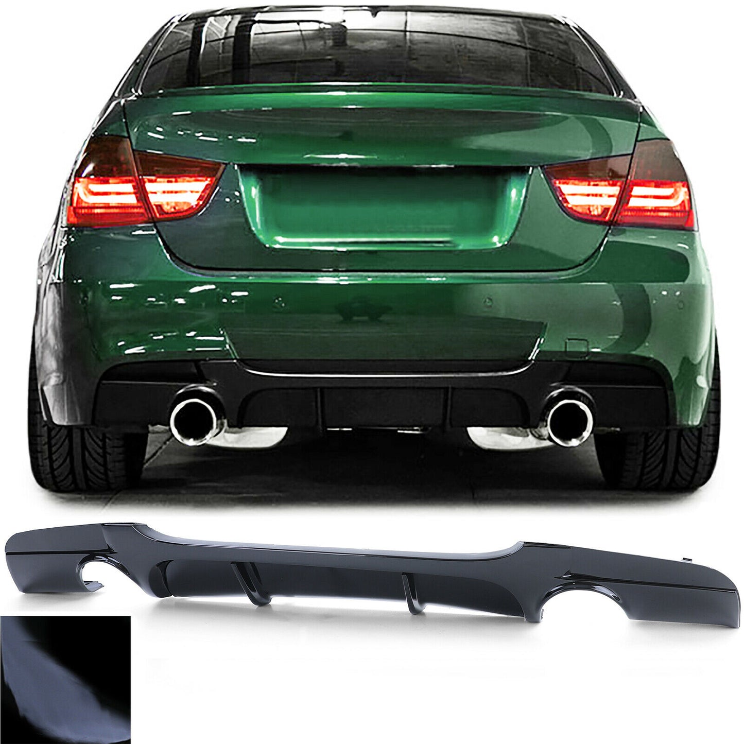 DIFFUSORE POSTERIORE SOTTO PARAURTI BMW SERIE 3 E90 E91 LOOK M NERO LUCIDO 1+1