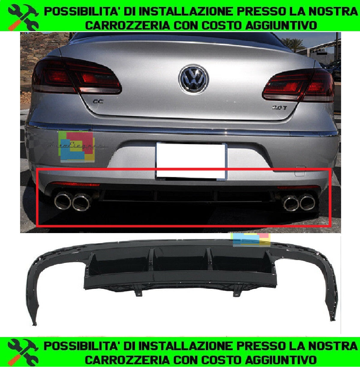 SPOILER SOTTO PARAURTI PER VW PASSAT CC 2012-2017 DIFFUSORE POSTERIORE RLINE -.