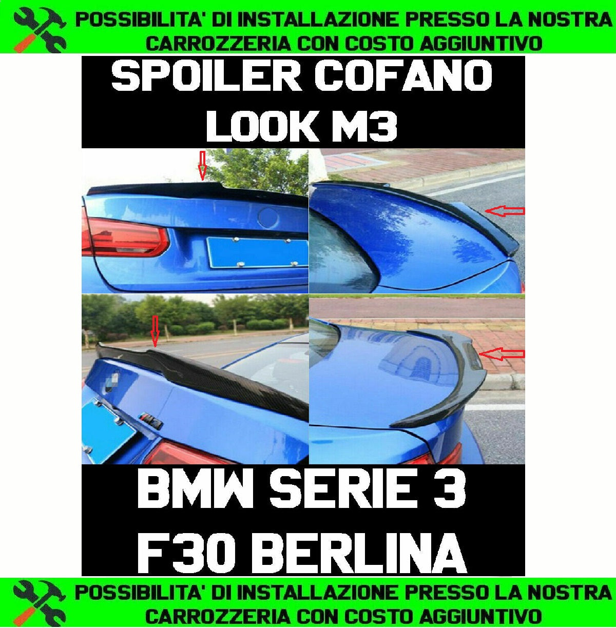 SPOILER POSTERIORE SUL COFANO M3 PER BMW SERIE 3 F30 BERLINA IN ABS - PLASTIC -.