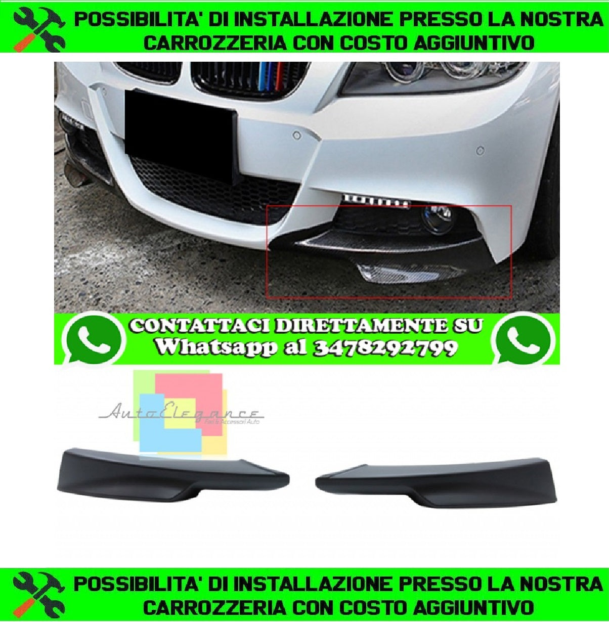 BMW SERIE 3 E90 E91 2008-2011 LCI BAFFI M-TECH SOTTO PARAURTI ANTERIORE ABS AUTOELEGANCERICAMBI