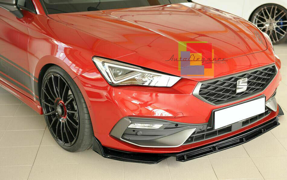 0102 SEAT LEON KL 2019+ SPLITTER PARAURTI ANTERIORE NERO LUCIDO LOOK RS AUTOELEGANCERICAMBI