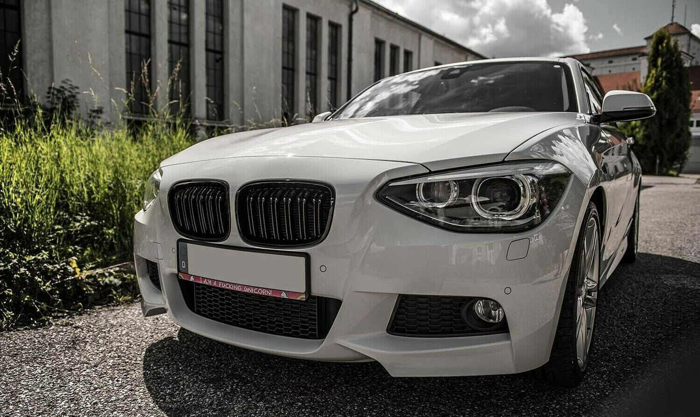 FRONT MUSTACHE GRILLE 1 SERIES F20 F21 2010-2015 M LOOK GLOSSY BLACK DOUBLE KIDNEY NEWS