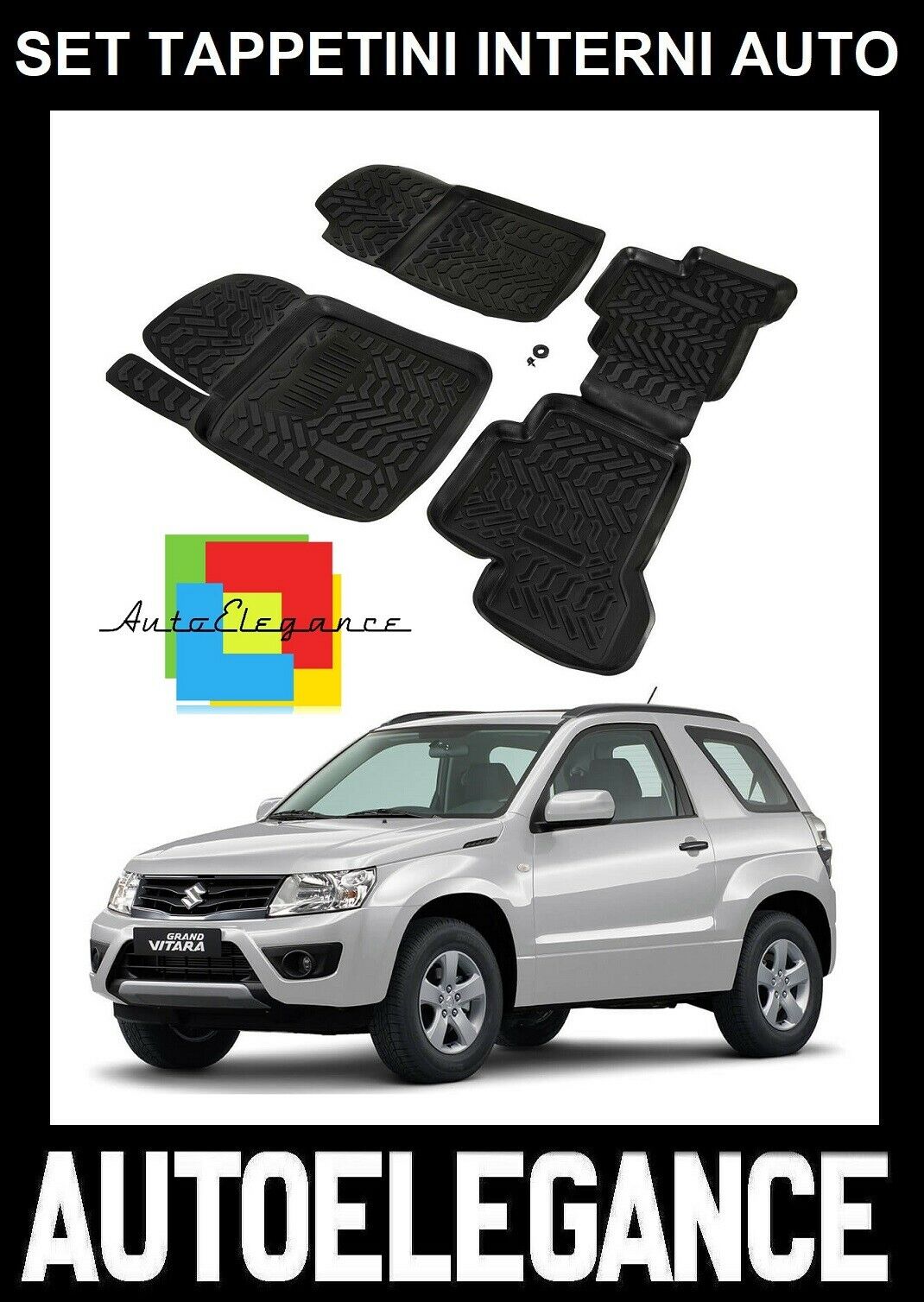 SET OF CUSTOM RUBBER CAR INTERIOR MATS FOR SUZUKI GRAND VITARA 3 DOORS -AT-