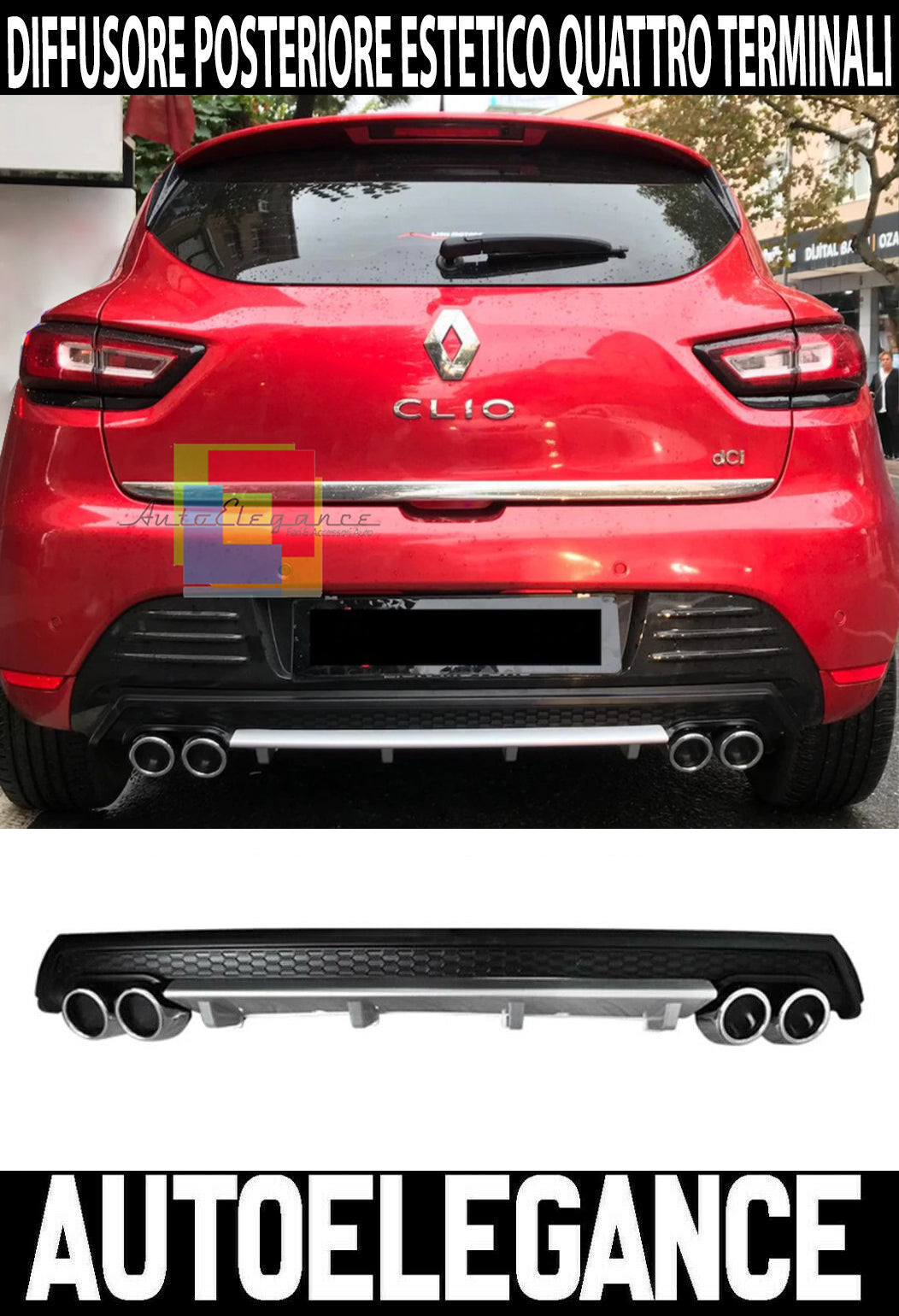 RENAULT CLIO 4 REAR DIFFUSER FOUR TERMINALS ABS AESTHETIC