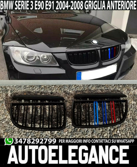 BMW 3 SERIES E90 E91 2004 TO 2007 SPORT FRONT GRILLE DOUBLE BAND 3 COLORS M