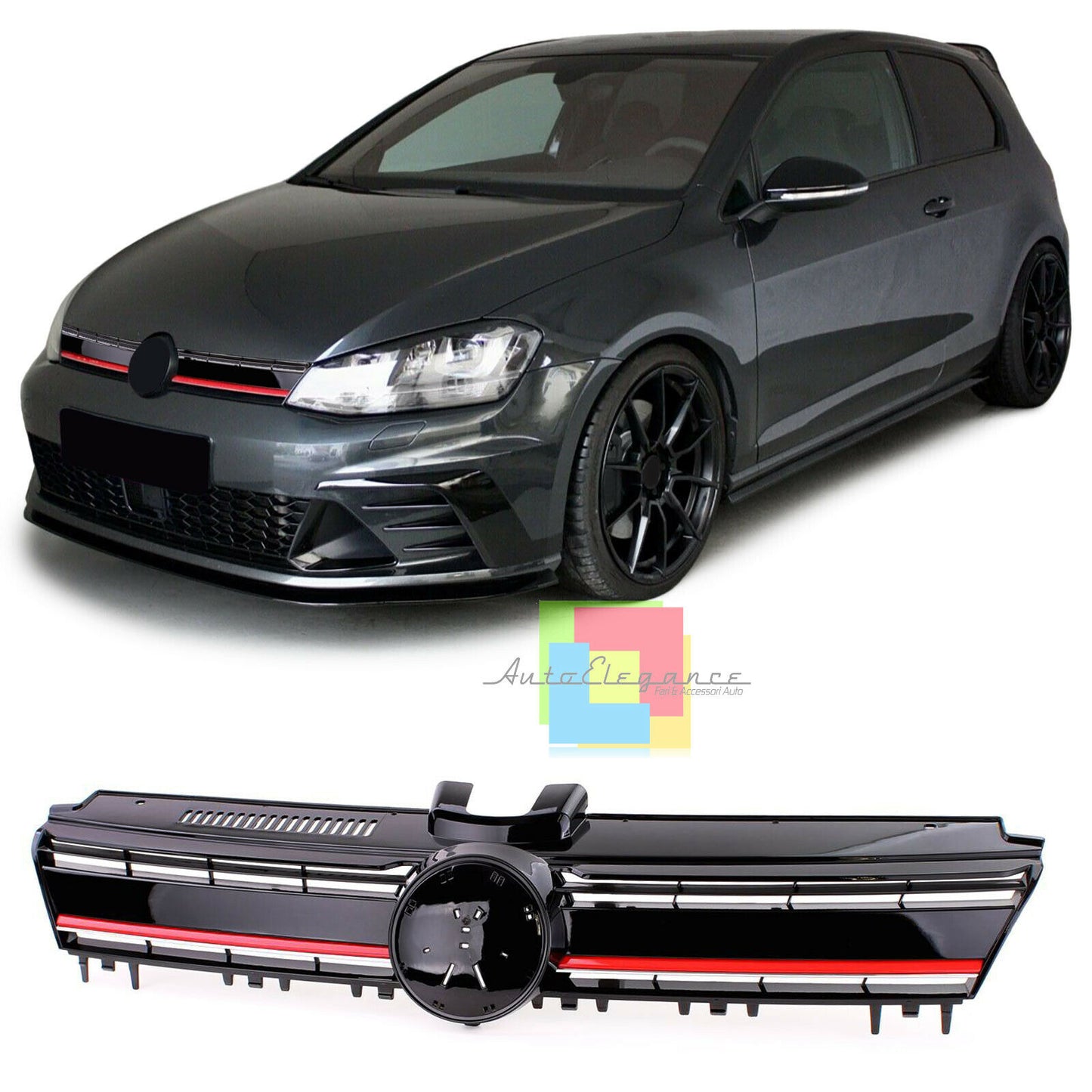 VW GOLF 7 VII 2012-2017 FRONT GRILLE R400 LOOK RED PROFILE 