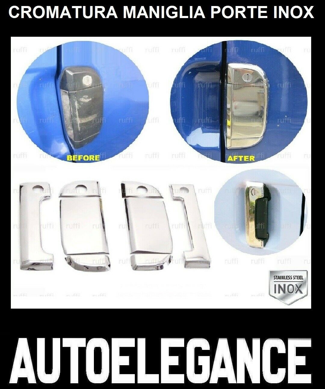 CROMATURA MANIGLIE PORTE VW T4 TRANSPORTER 1995-2003 ACCIAIO INOX ADESIVO 0032 AUTOELEGANCERICAMBI
