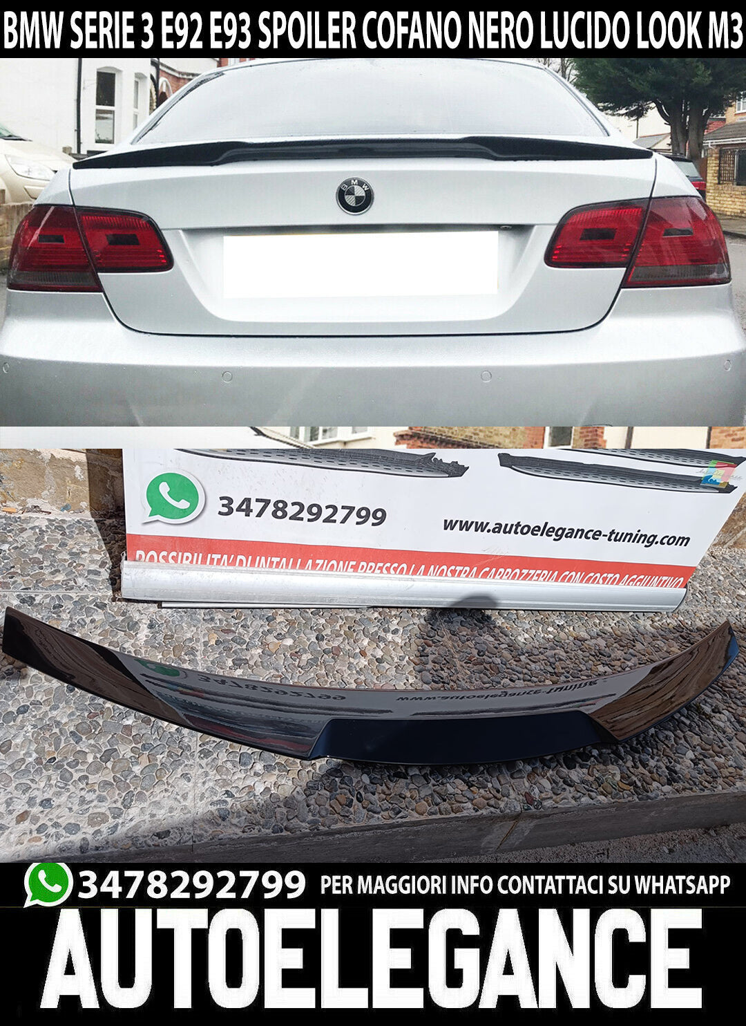 REAR BONNET SPOILER BMW 3 SERIES E92 E93 M3 ABS GLOSS BLACK 0177