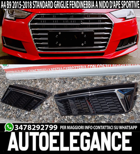 AUDI A4 B9 2015+ GRIGLIE FENDINEBBIA PARAURTI NIDO D'APE RS4 PROFILO CROMATO AUTOELEGANCERICAMBI