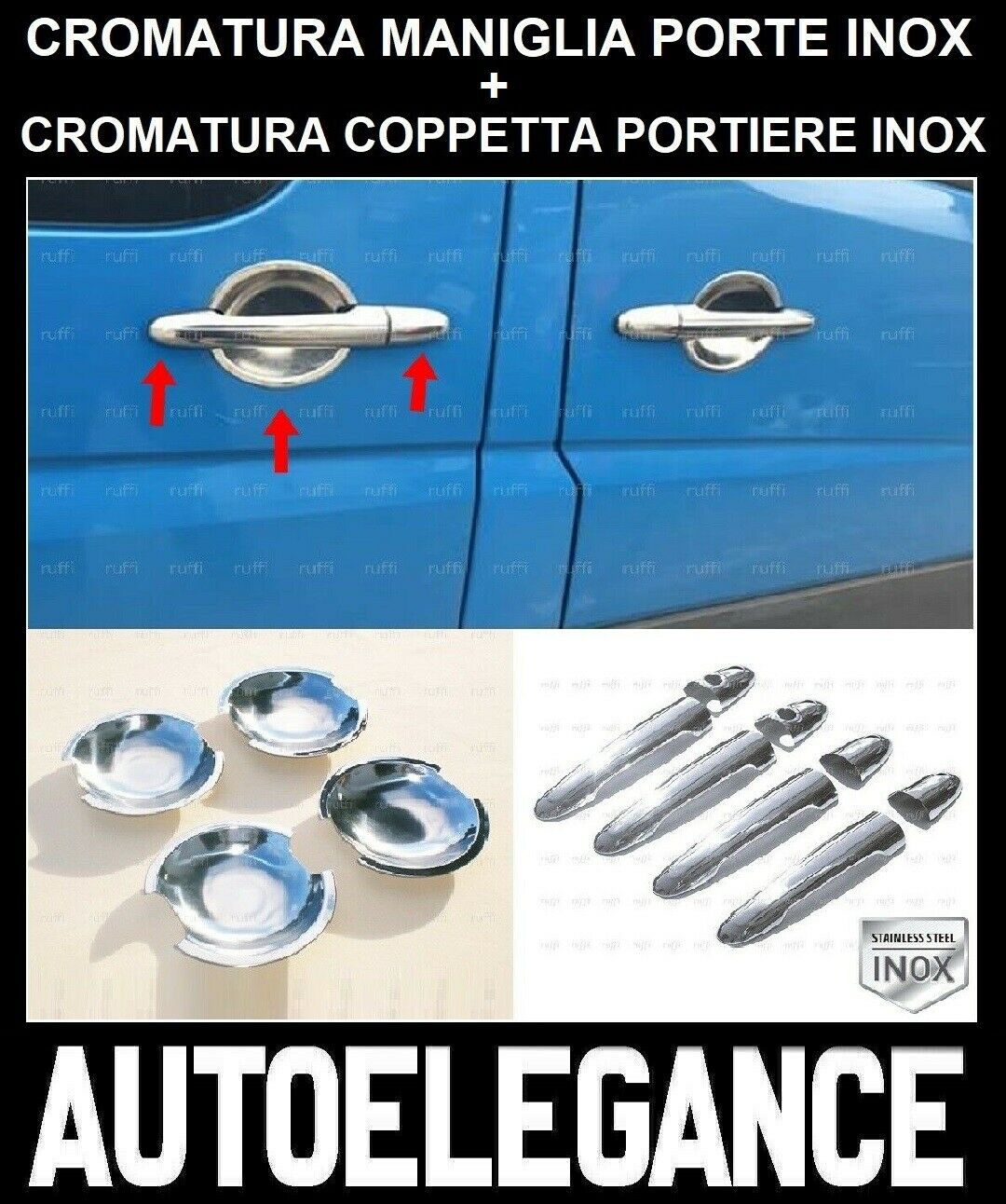 CROMATURA 4 MANIGLIE + 4 COPPETTE MERCEDES SPRINTER W906 06-18 INOX ADESIVO 0032 AUTOELEGANCERICAMBI