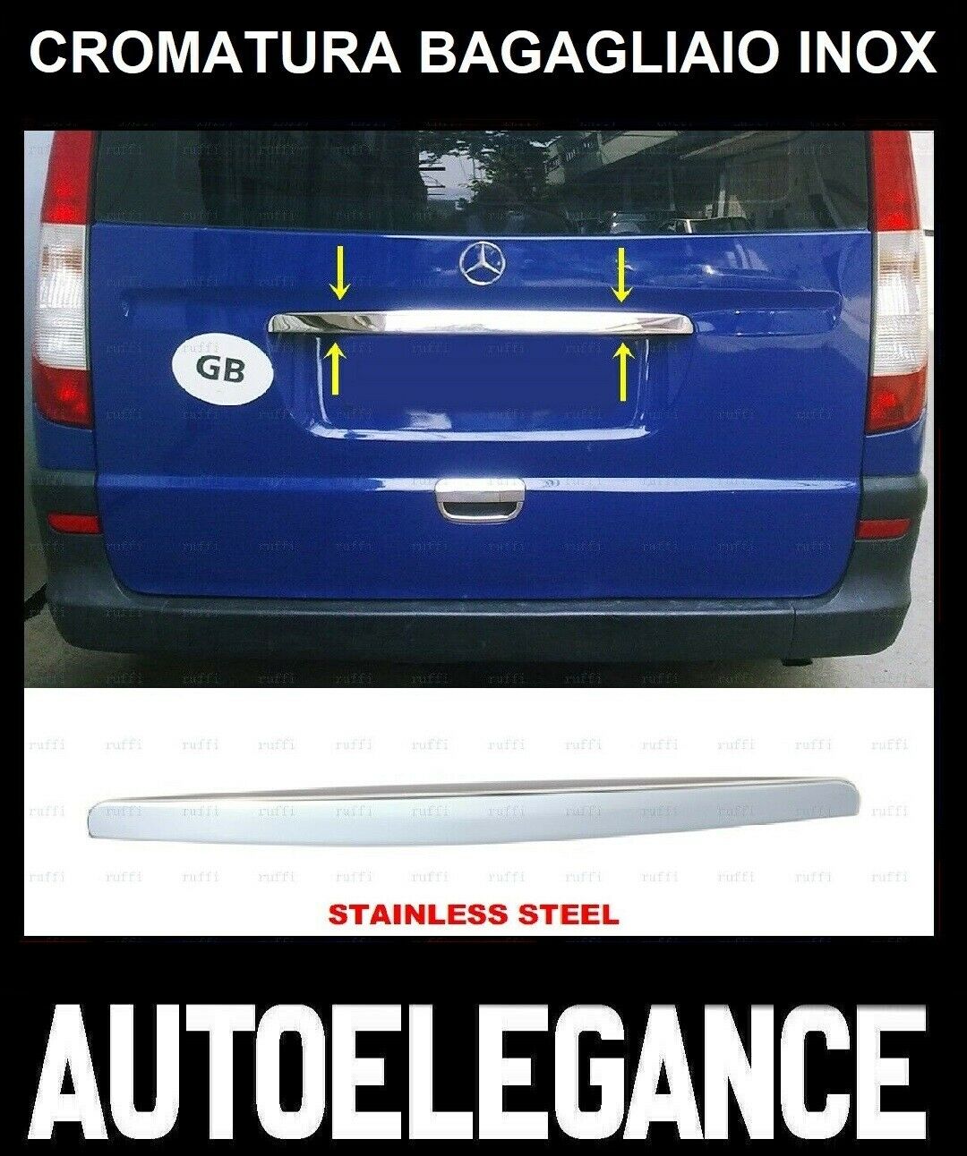 CROMATURA BAGAGLIAIO SOPRA MERCEDES VITO W639 2003-2014 INOX ADESIVO 0032 AUTOELEGANCERICAMBI