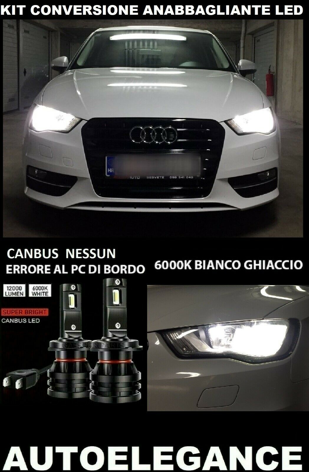 AUDI A3 8V ANABBAGLIANTI LED 16.000LM CAMBUS - AT 0032 AUTOELEGANCERICAMBI