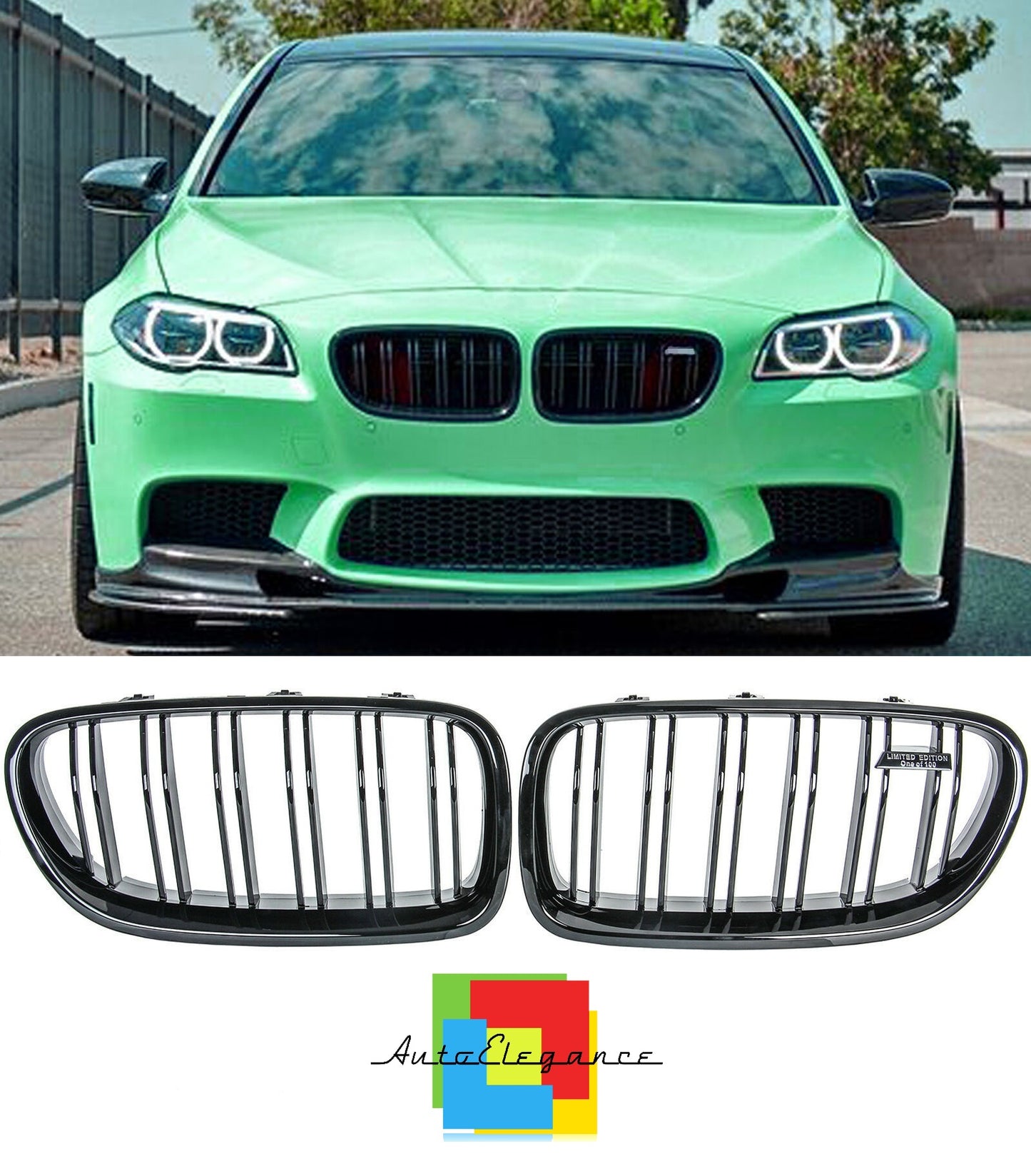 FRONT MUSTACHE GRILLE 5 SERIES F10 F11 F18 M LOOK GLOSS BLACK DOUBLE KIDNEY NEWS