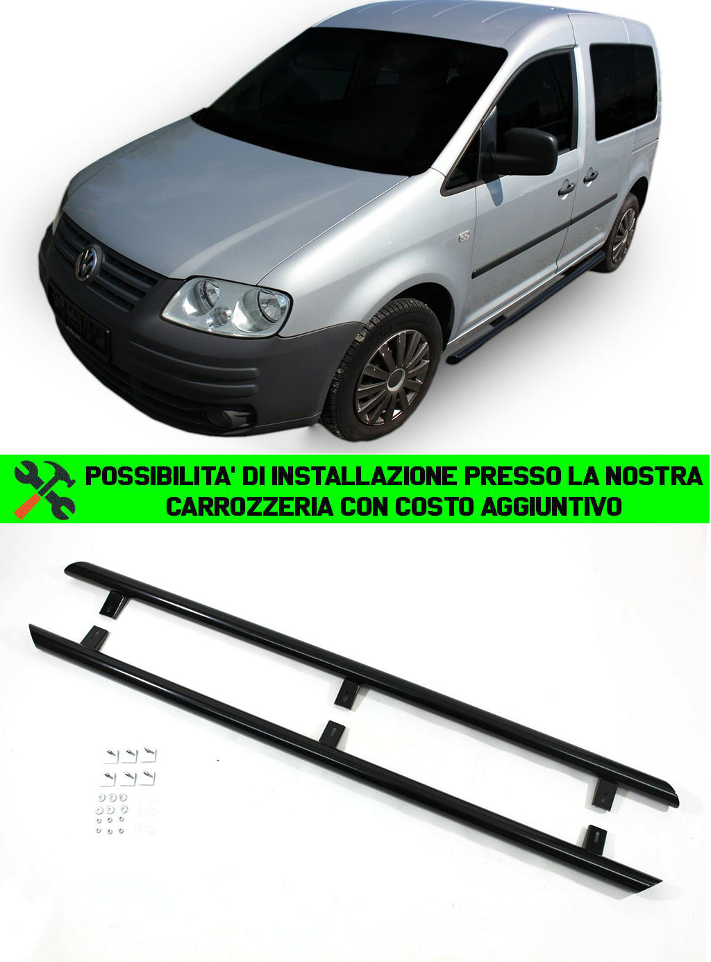 VW CADDY 2003-2015 TUBULAR SIDE STEPS UNDER DOOR - BLACK