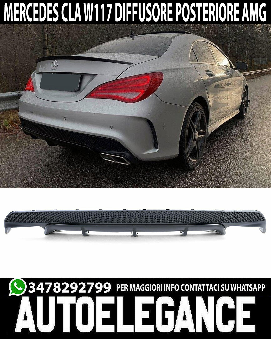 MERCEDES CLA W117 2013-2018 DIFFUSORE POSTERIORE SOTTO PARAURT AMG NERO