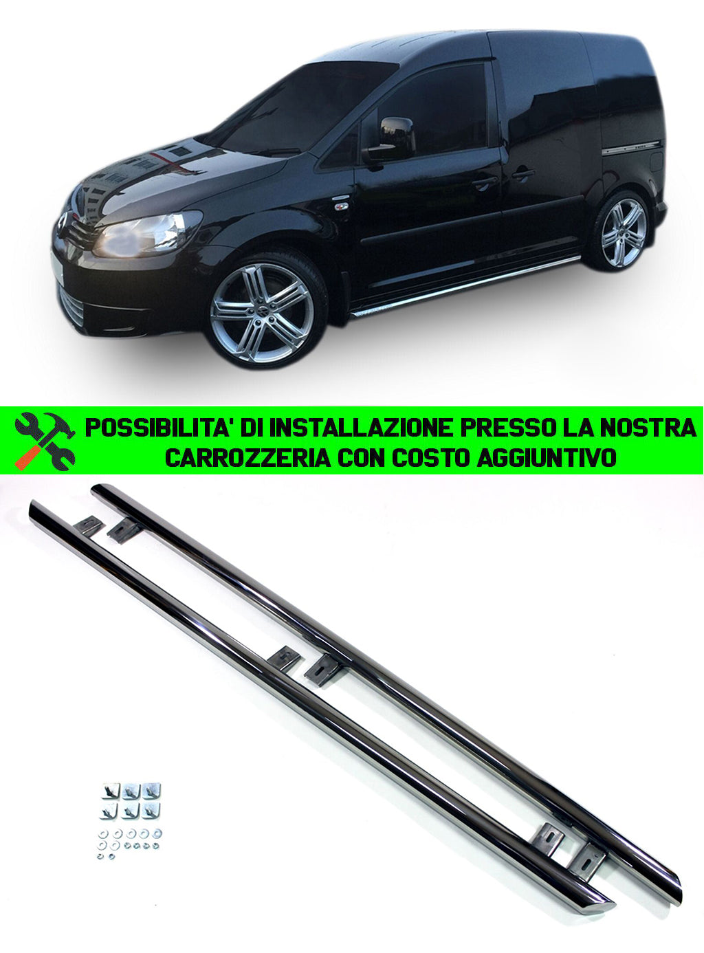 VW CADDY 2003-2015 CHROME TUBULAR SIDE STEPS UNDER DOOR