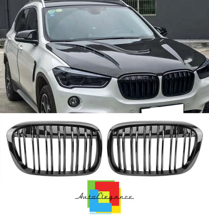 FRONT GRILLES DOUBLE BAND M BLACK GRILLES FOR BMW X1 F48 2014+ NEWS