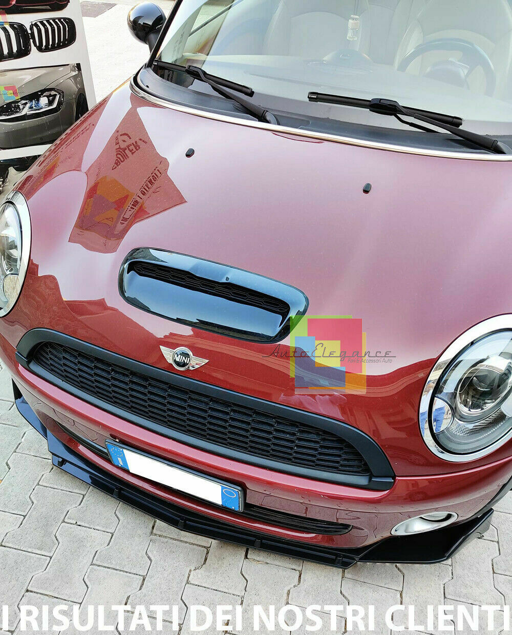 0229 MINI R55 R56 R57 R58 R59 SPLITTER PARAURTI ANTERIORE NERO LUCIDO LOOK RS AUTOELEGANCERICAMBI