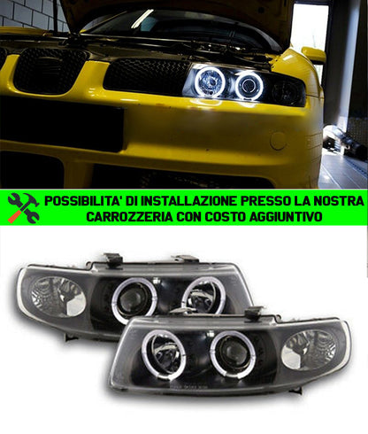 SEAT LEON 1999-2005 FARI ANTERIORI NERI ANGEL EYES LENTICOLARI H1 / H1