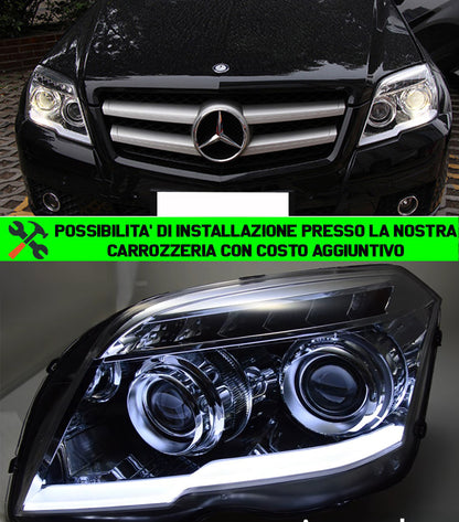 MERCEDES GLK X204 2008-2012 FARI ANTERIORI CROMATI POSIZIONE LED LENTICOLARI