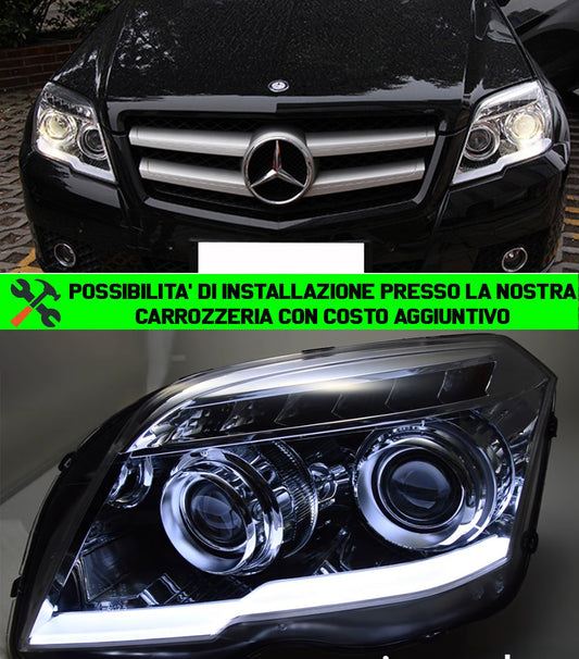 MERCEDES GLK X204 2008-2012 FARI ANTERIORI CROMATI POSIZIONE LED LENTICOLARI