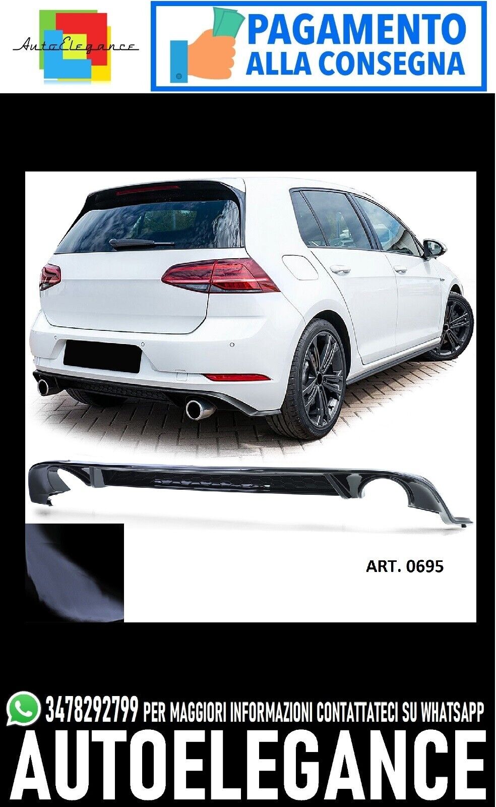 Diffusore posteriore per VW Golf 7.5 2017-2021 nero lucido 1+1