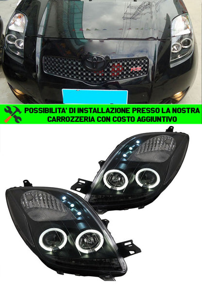 TOYOTA YARIS 2005-2009 FARI ANTERIORI NERI ANGEL EYES LENTICOLARI H1 / H1