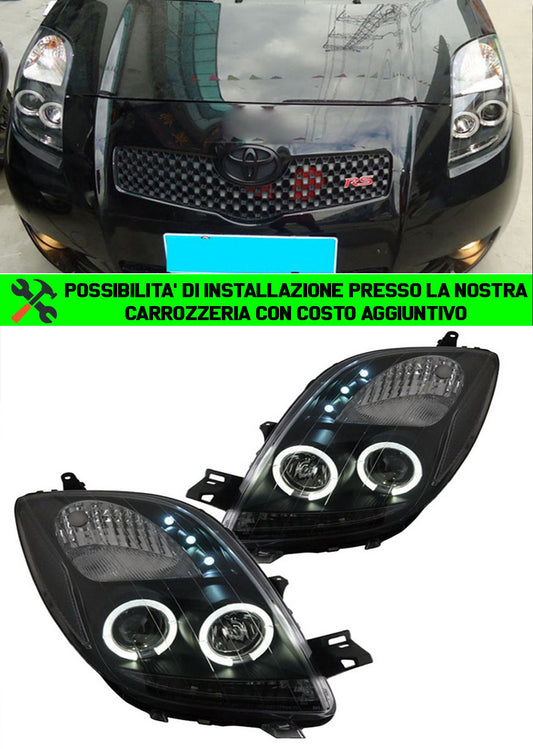 TOYOTA YARIS 2005-2009 FARI ANTERIORI NERI ANGEL EYES LENTICOLARI H1 / H1