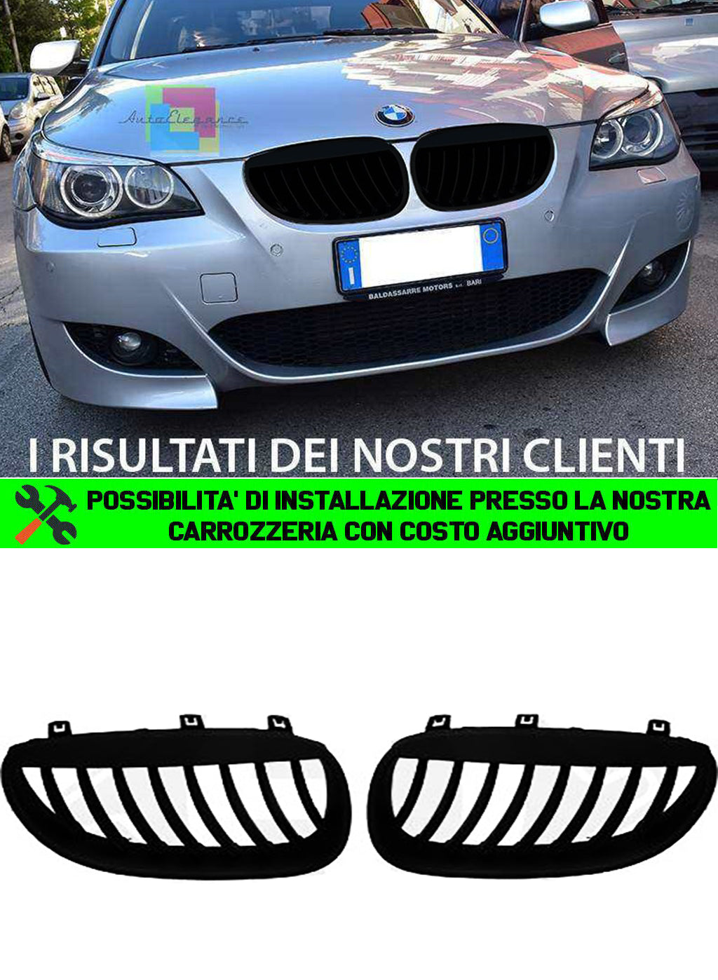 BMW SERIE 5 E60 E61 2003-2010 GRIGLIA ANTERIORE NERA M-SPORT MASCHERINE AUTOELEGANCERICAMBI